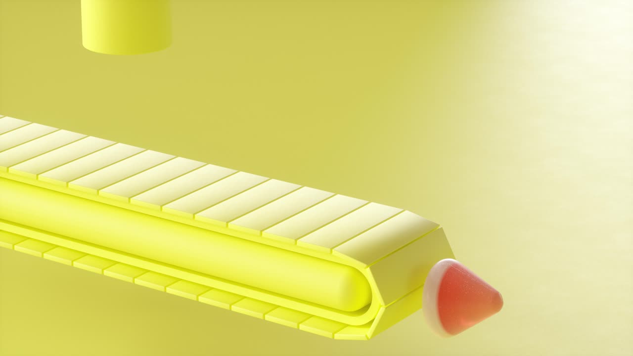 Linea di produzione dove un liquido cade e si trasforma in caramella