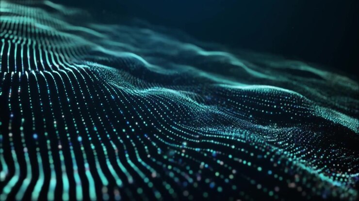 Onda Digitale Astratta di Particelle Luminose Che si Muovono Nello Spazio Oscuro