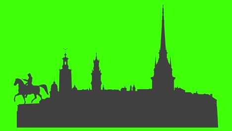 silhouette of stockholm city icon popping up on the green screen