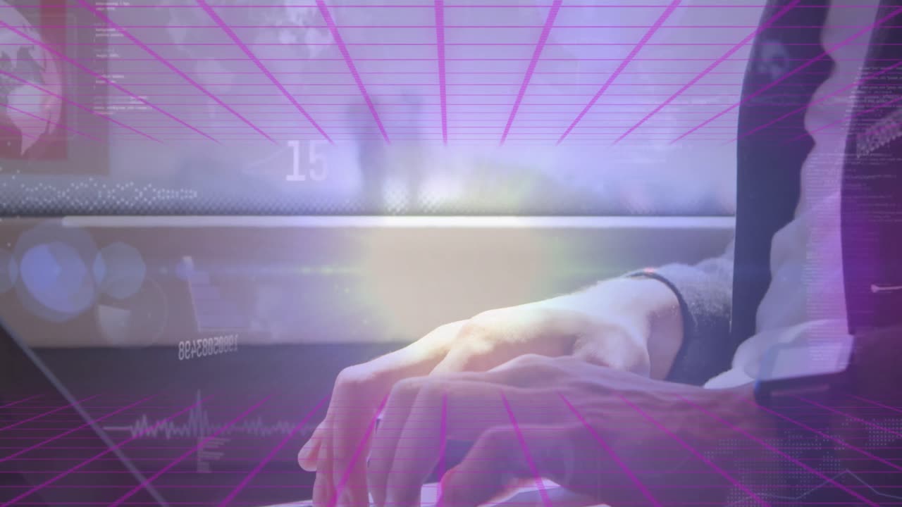 노트북을 사용하여 손으로 데이터 처리의 애니메이션