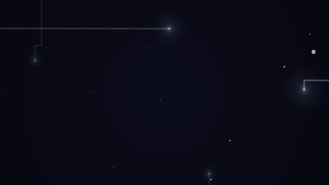 밤하늘에서 별들과 함께 그리드를 형성하는 빛의 흔적과 함께 반 ⁇ 이는  ⁇  점의 애니메이션