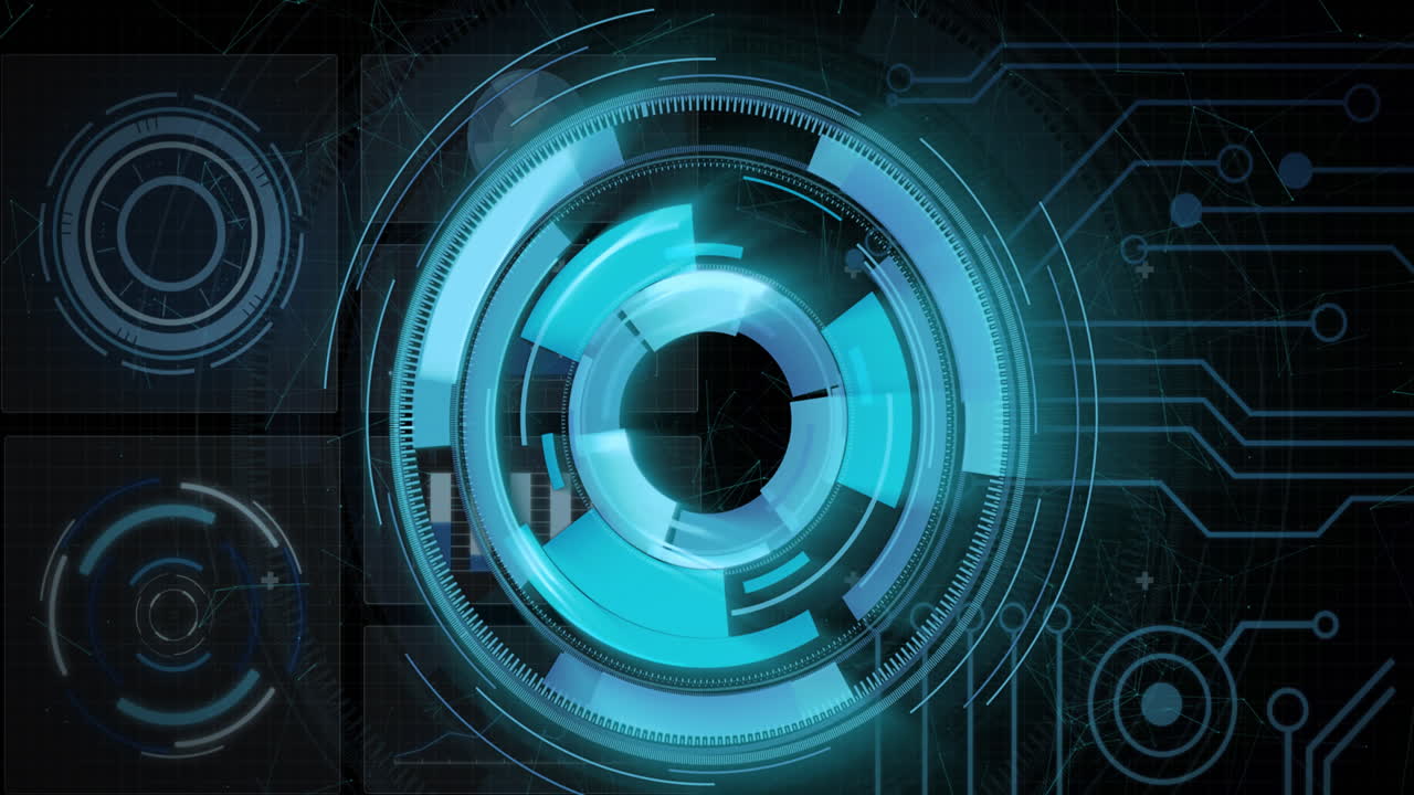 Animazione di scansione a mirino, elaborazione dati su circuito stampato di computer