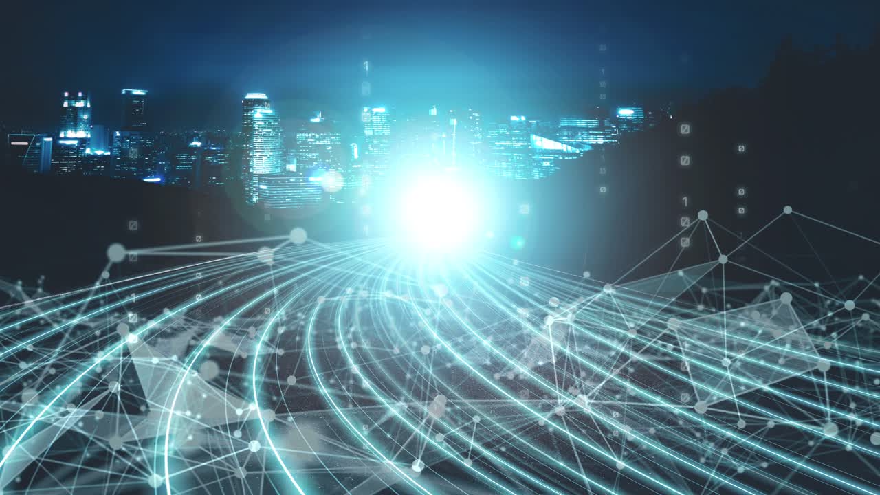 프로그램 코딩의 개념에서 도로에서 디지털 데이터 흐름의 루프 가능한 비디오