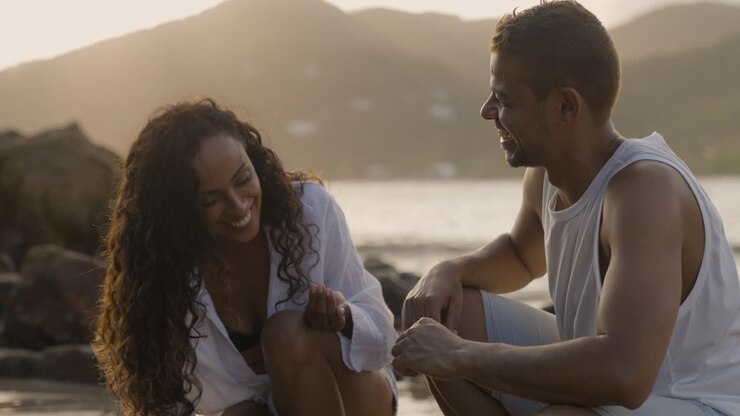 Couple at the rocky seashore