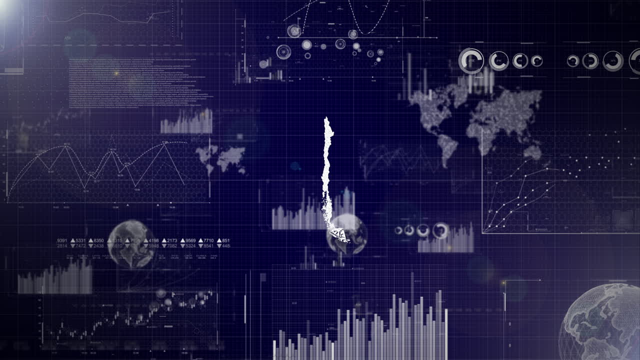 Chile Country Corporate Background With Abstract Elements Of Data analysis charts I Showcasing Data analysis technological Video with globe,Growth,Graphs,Statistic Data of Chile Country
