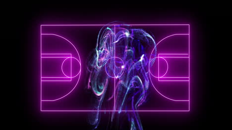neon basketball court lines with swirling abstract animation in center