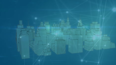 animation of network of connections over digital city