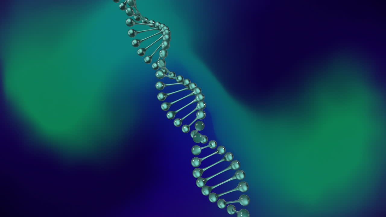 Animation of dna strand spinning over green and black background