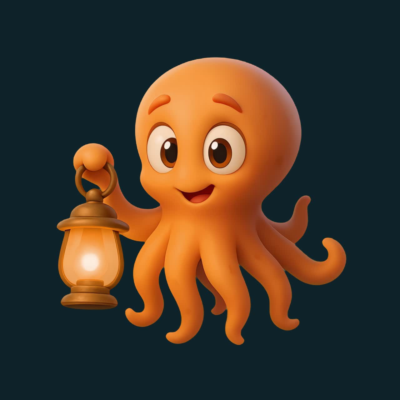 Cartoon octopus holding lantern animation isolated asset, transparent ...