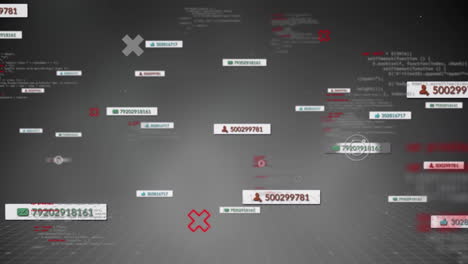 animación de procesamiento de datos e iconos de medios en fondo gris