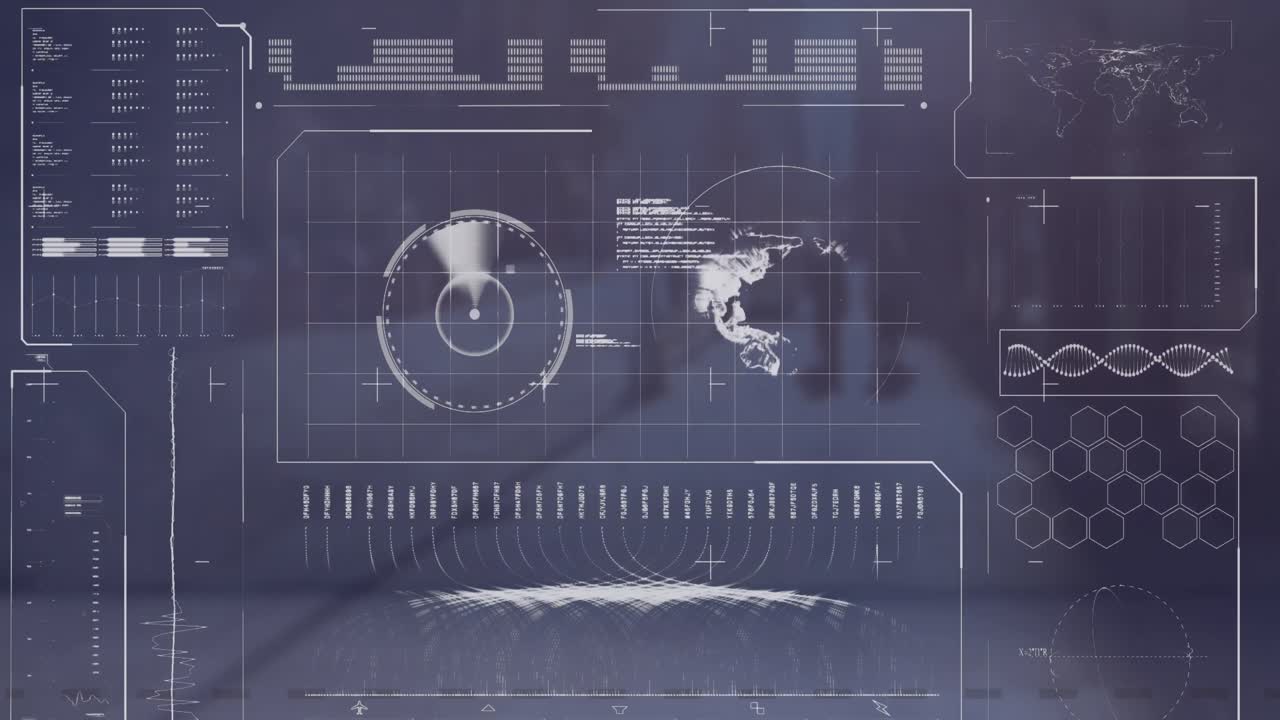 Animation of interface with data processing against city street