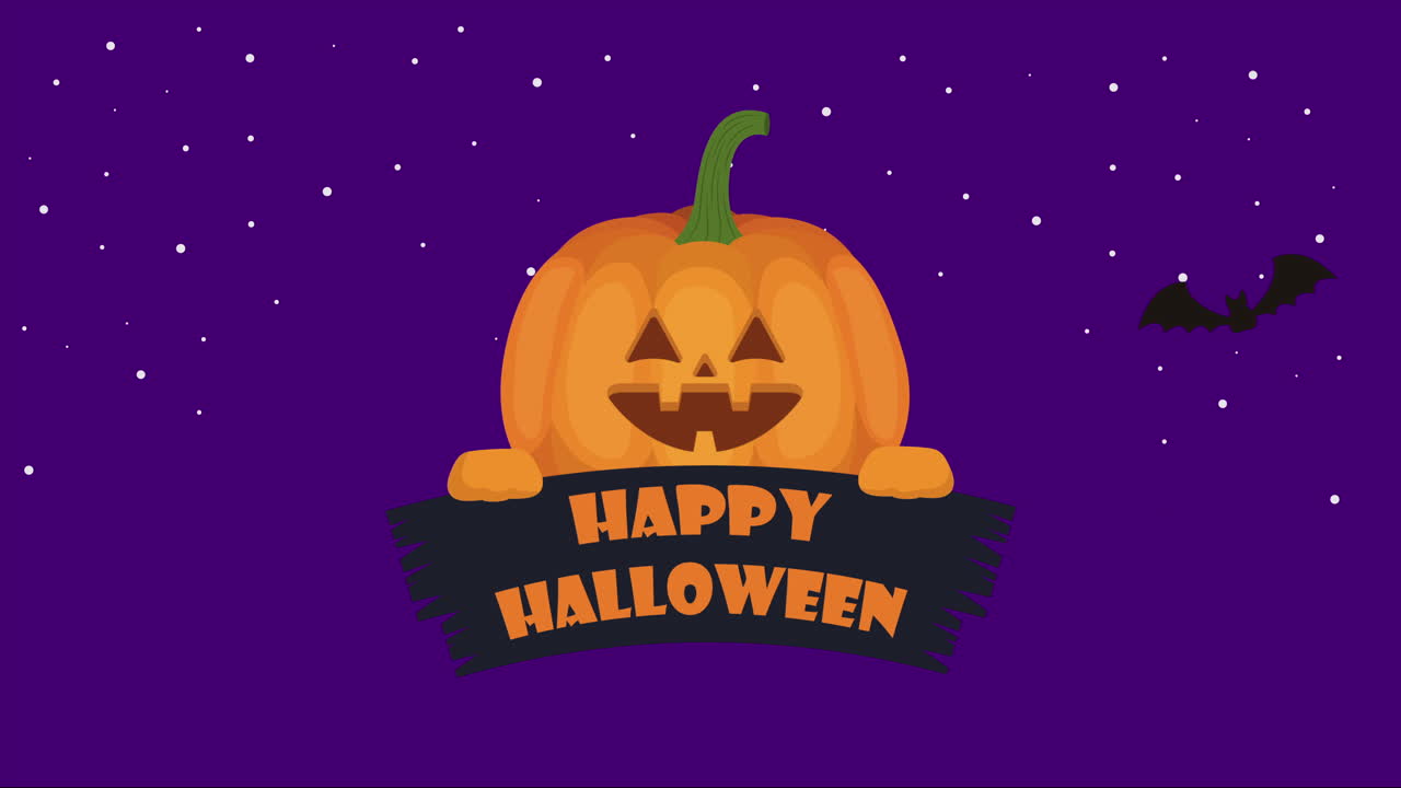 scena buia di halloween con zucca e pipistrelli che volano