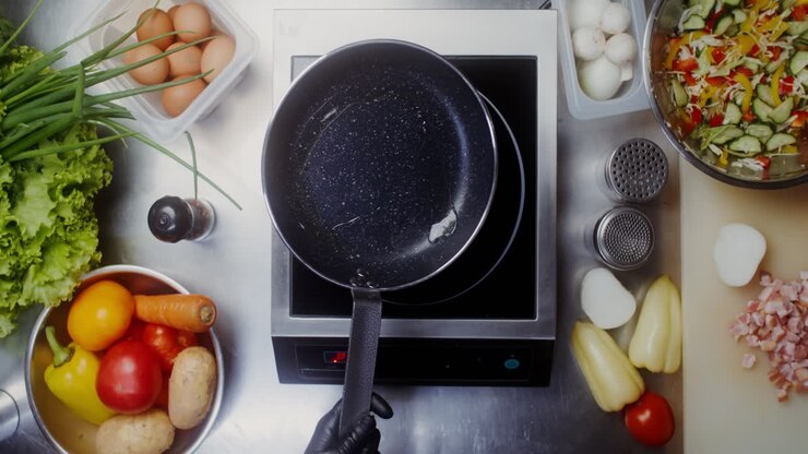 Cooking preparation on kitchen countertop
