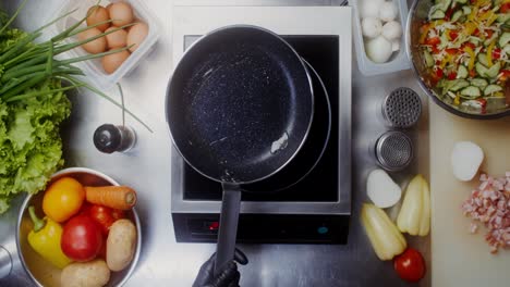 cooking preparation on kitchen countertop