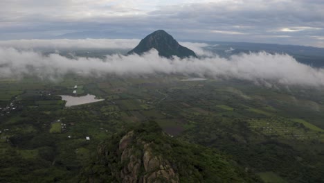 drone shot of foggy mountains