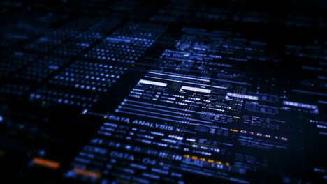 matriz de datos avanzada, telemetría y cifrado de números simulación de interfaz de usuario visualización en el ciberespacio abstracto entorno de desenfoco de fondo