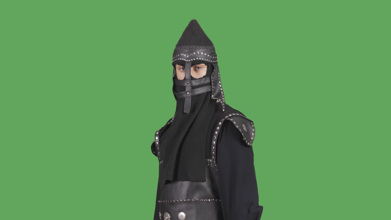 중세 몽골 군인. 그린 스크린 비디오.