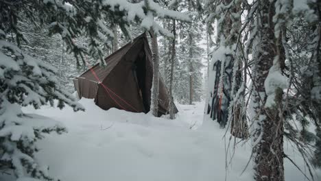 Sobrevivir-En-Una-Tienda-De-Campaña-A-Través-De-Una-Tormenta-De-Invierno-En-Un-Bosque