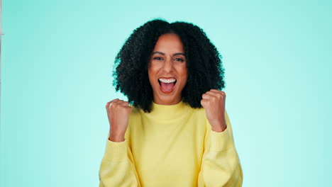 wow, celebration and excited face of black woman