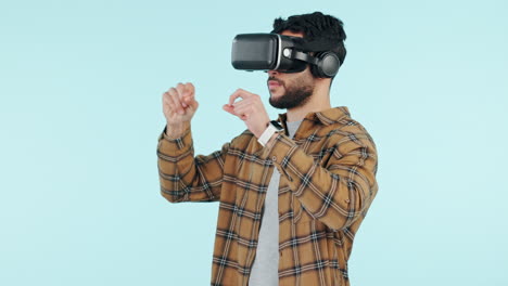 vr, juego y hombre scroll con las manos esports