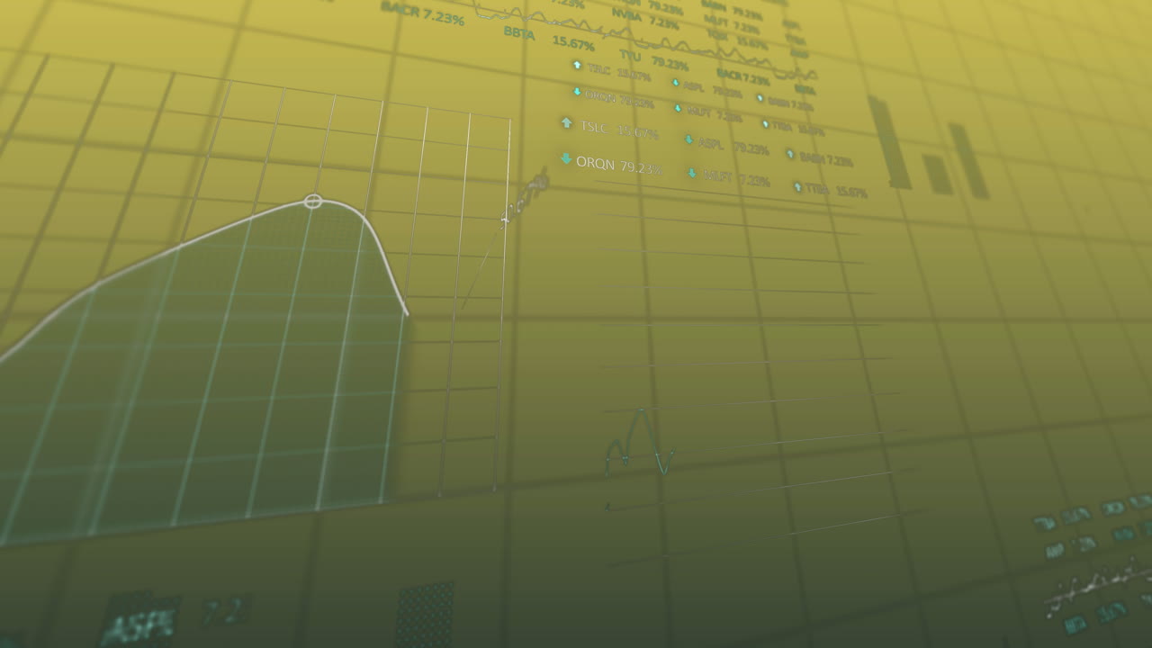 animación del procesamiento de datos sobre la cuadrícula sobre fondo amarillo