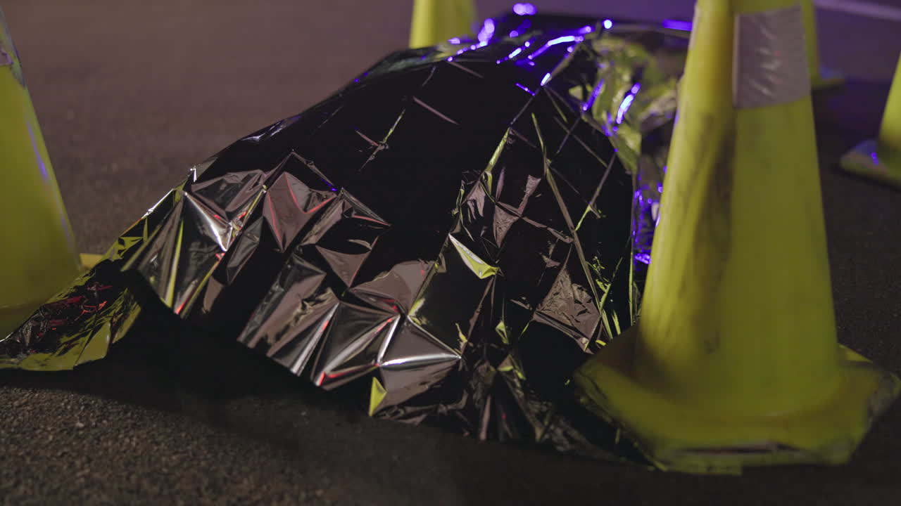 escena del crimen, cadáver y accidente por la noche