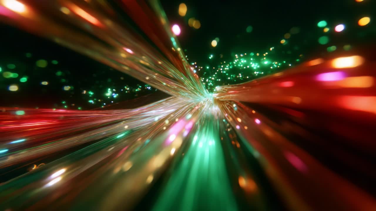 A Stunning Visual Journey Through a Vivid Explosion of Multicolored Lights and Strands, Capturing the Essence of Dynamic Motion and Depth in a Mesmerizing Display of Radiant Energy