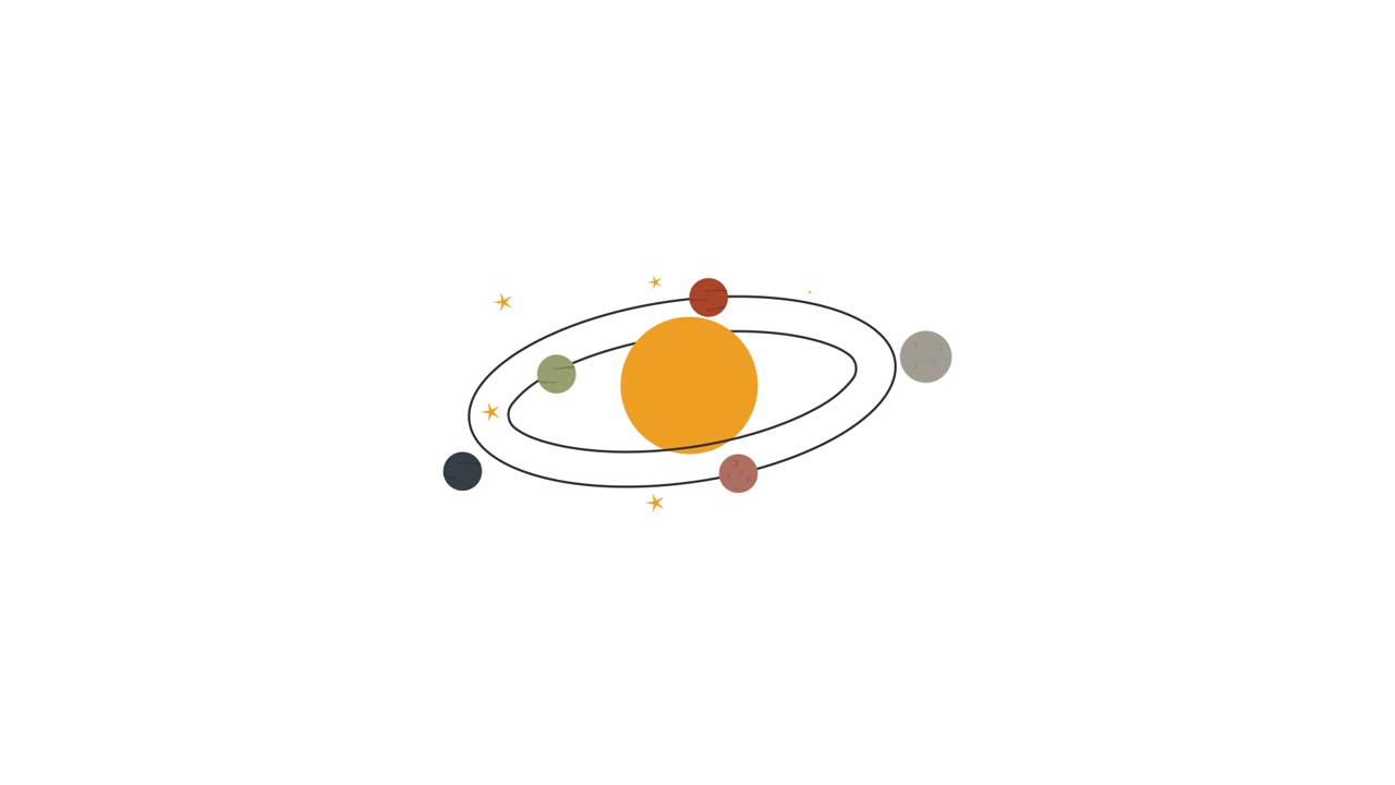 Animazione Minimalista di un Sistema Solare con Pianeti e Orbite