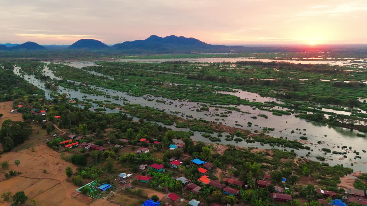 don det island Laos aerial sunset view 4000 islands on Mekong river