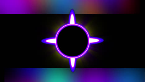 animation of neon circle over black space with colorful frame