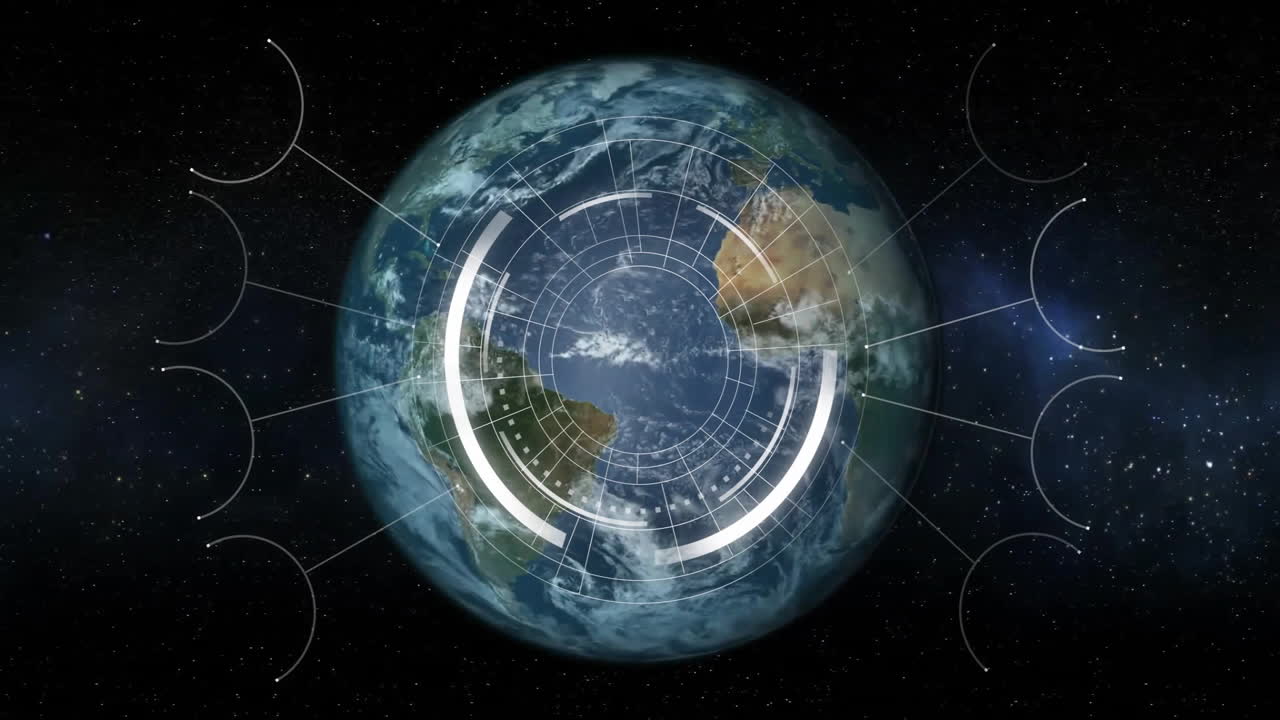 анимация соединений с иконами по всему миру на темном фоне