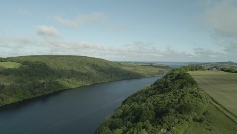 Lake-Lough-Derravaragh-Through-Lush-Green-Hills-In-County-Westmeath,-Ireland