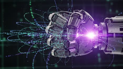 an innovative robotic hand harnessing digital energy to create futuristic dynamic visuals of technological advancement and integration with artificial intelligence