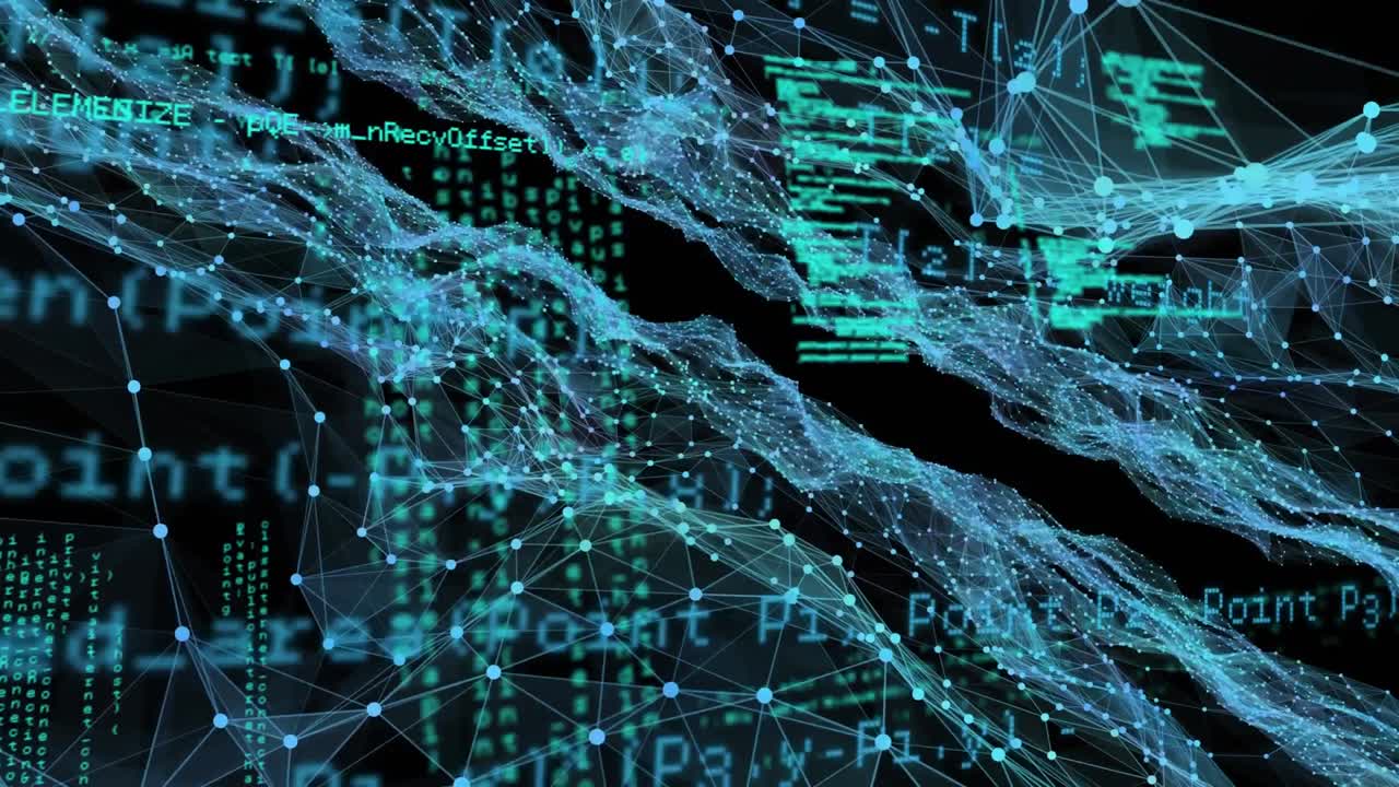 Data processing against network of connections on black background