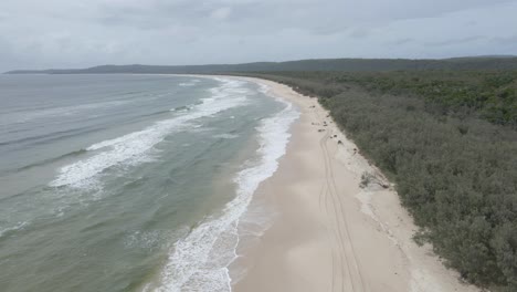 Placid-Shore-And-Thick-Rainforest-Of-North-Stradbroke-Island-Within-Moreton-Bay,-In-Queensland,-Australia
