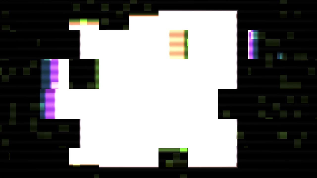 Effetto glitch digitale astratto con forma geometrica bianca