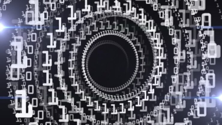 Animation of digital interface with binary coding in circles