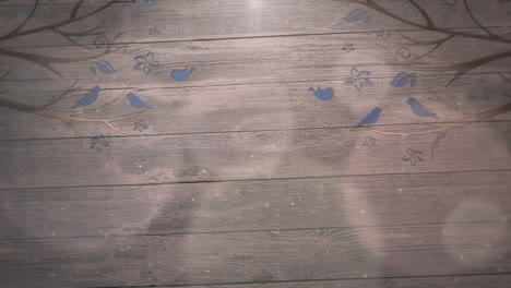 Closeup-motion-birds-on-trees-on-wood-with-wedding-background