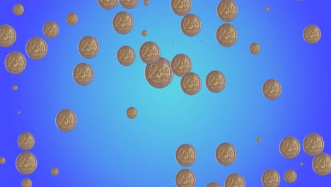 animation of golden coins pulsating on blue background