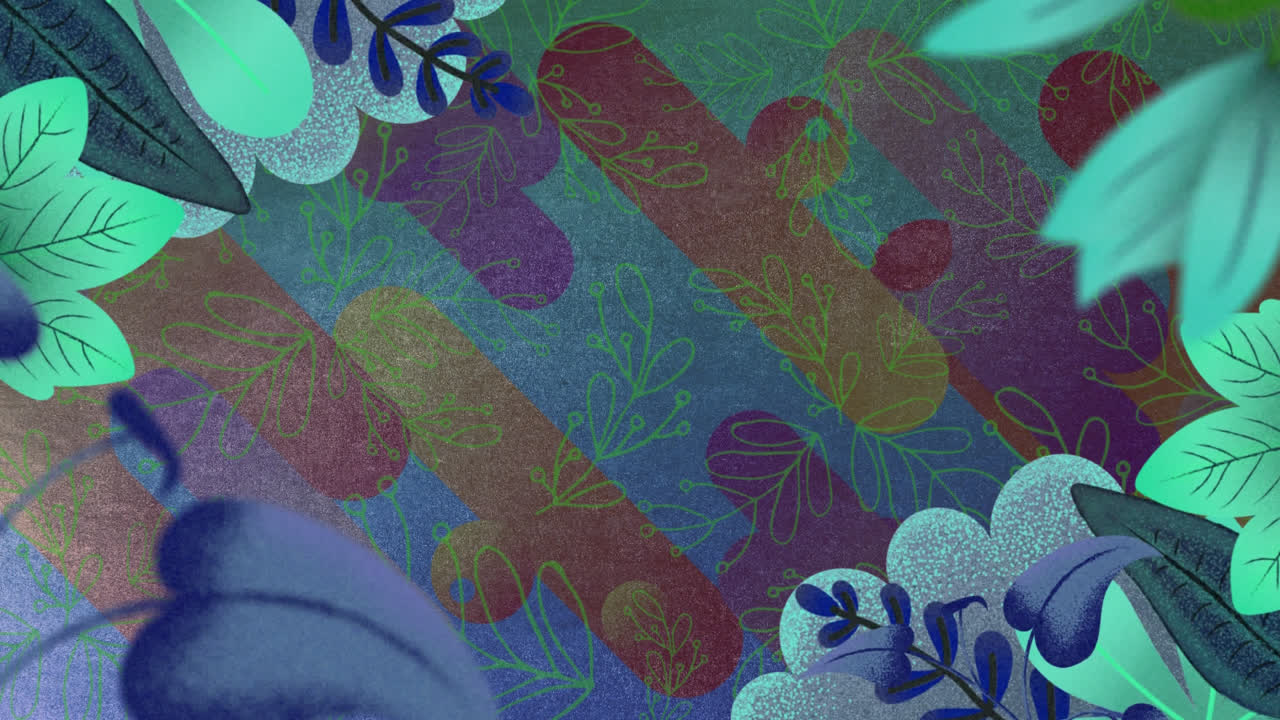 animación de hojas y flores coloridas en un fondo natural