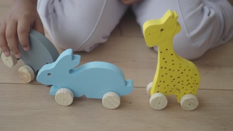 wooden animal toys on floor