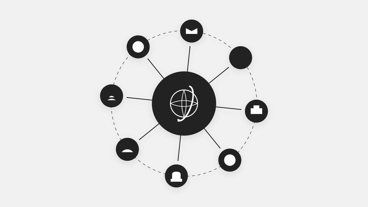 Diagramma animato di connessione di rete globale con icone