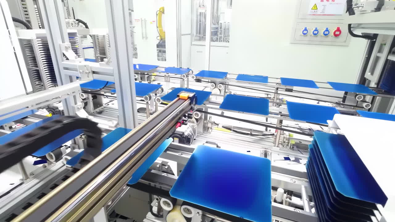 Automotive Industry high-tech production line modern manufacturing facility rows solar panels power generation photovoltaic Battery cells sustainable energy eco-friendly innovation Automotive Industry