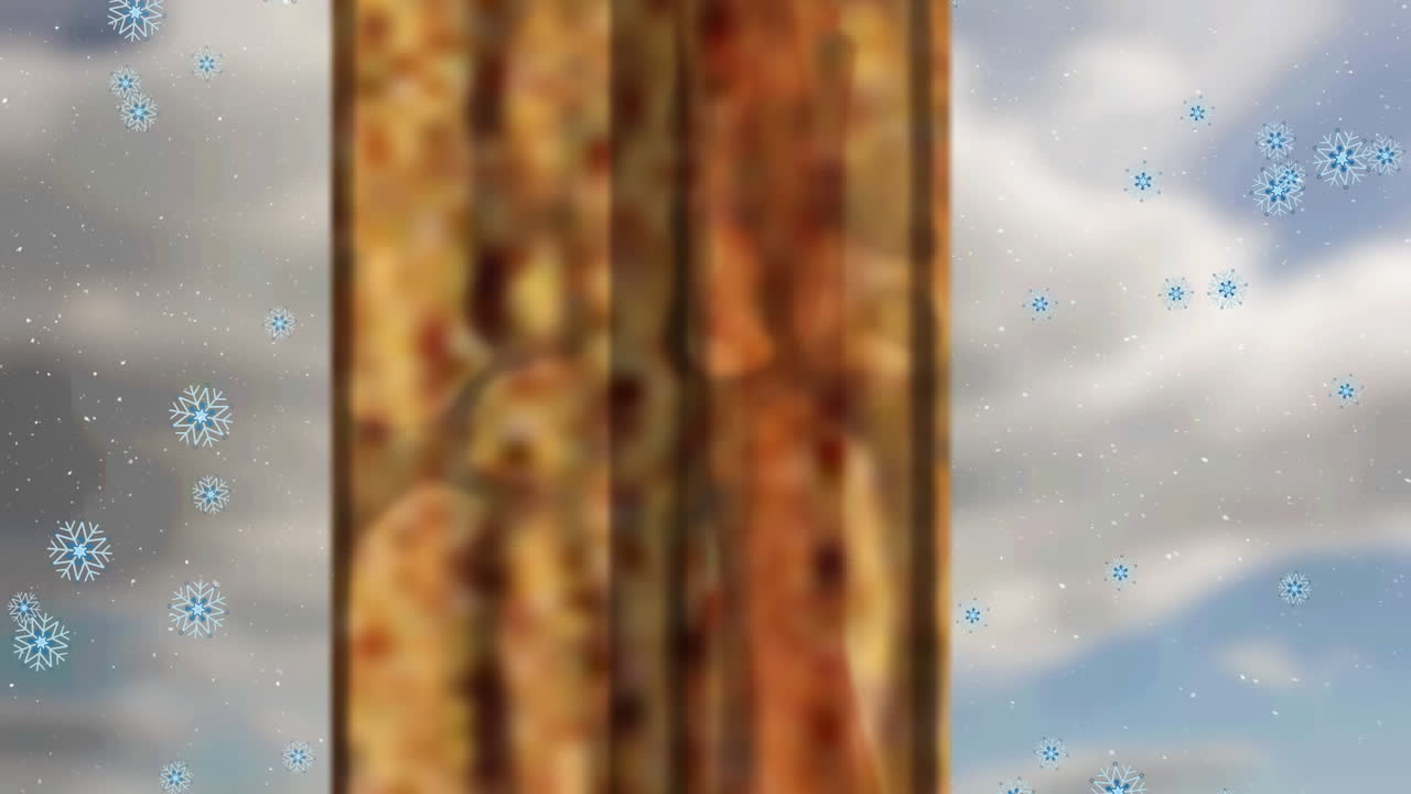 Animation of snow falling seen through window