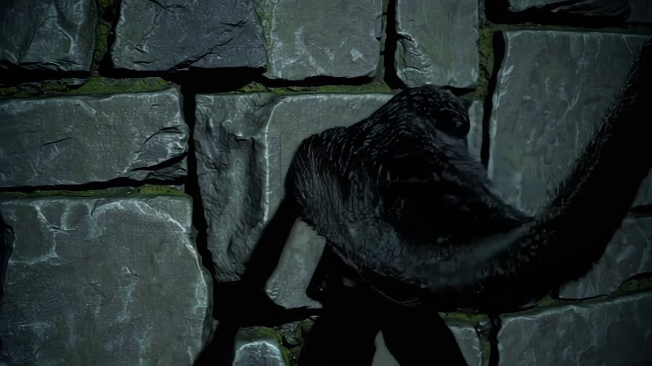 Silhouette Figures Against a Stone Wall