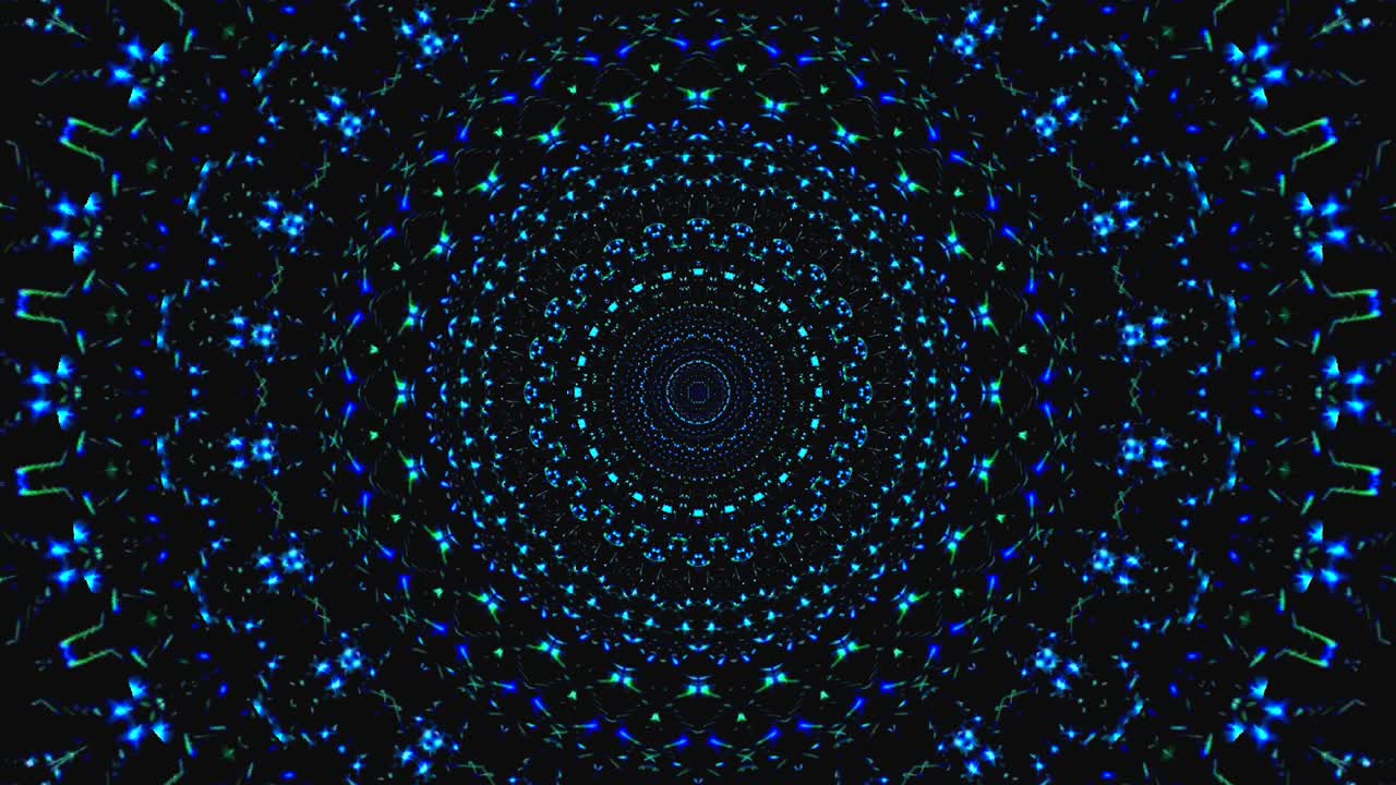 Bright abstract light governing full color, kaleidoscope, black background