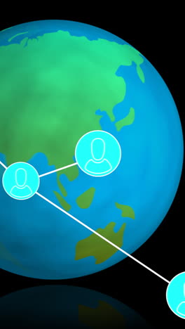 Animation of network of connections with people icons over globe