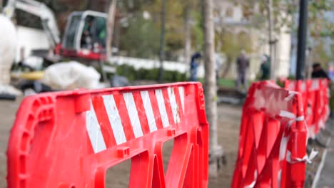 construction site with red and white barriers