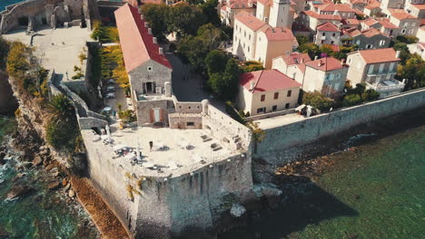 flying around the city wall of budva oldtown coast