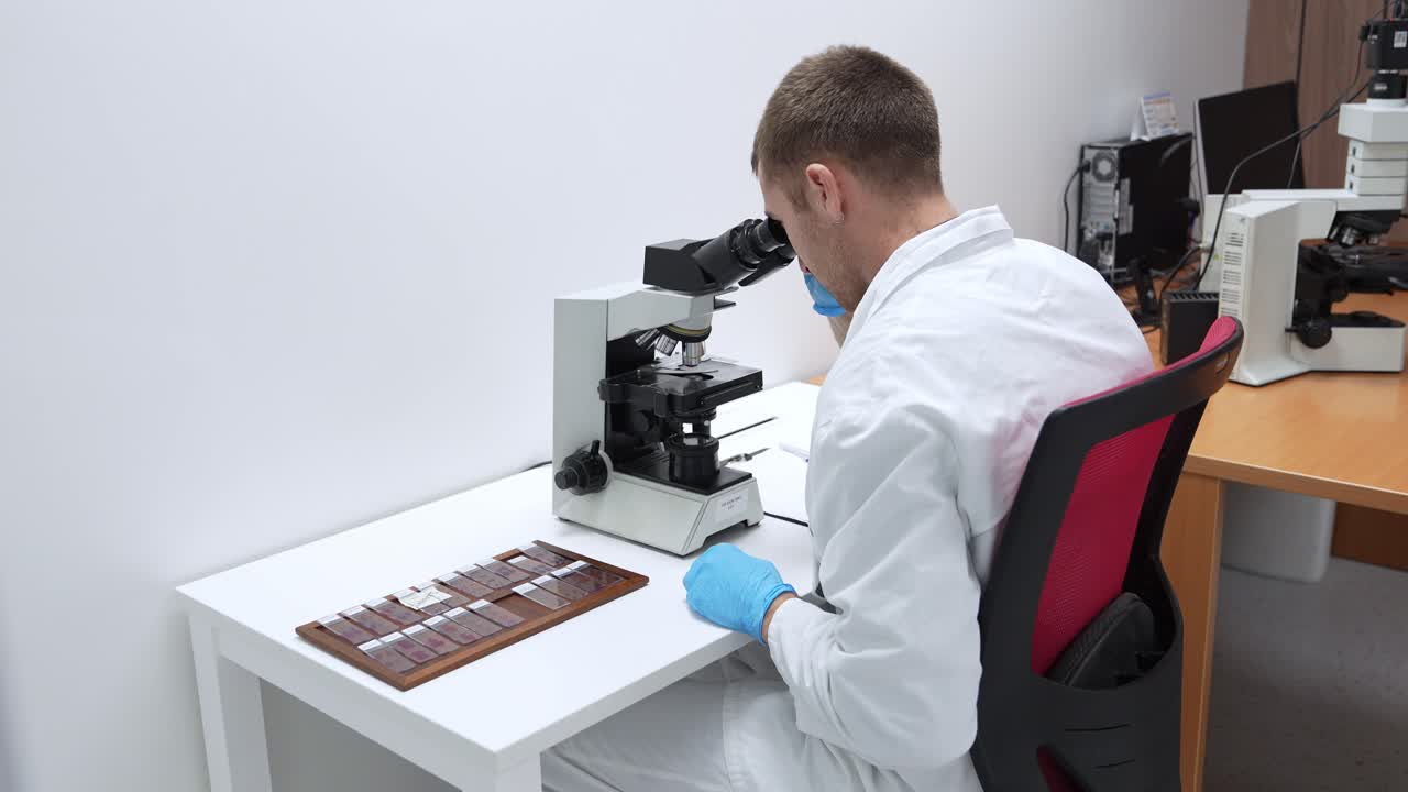 Scientist Examining Samples Under a Microscope in a Laboratory